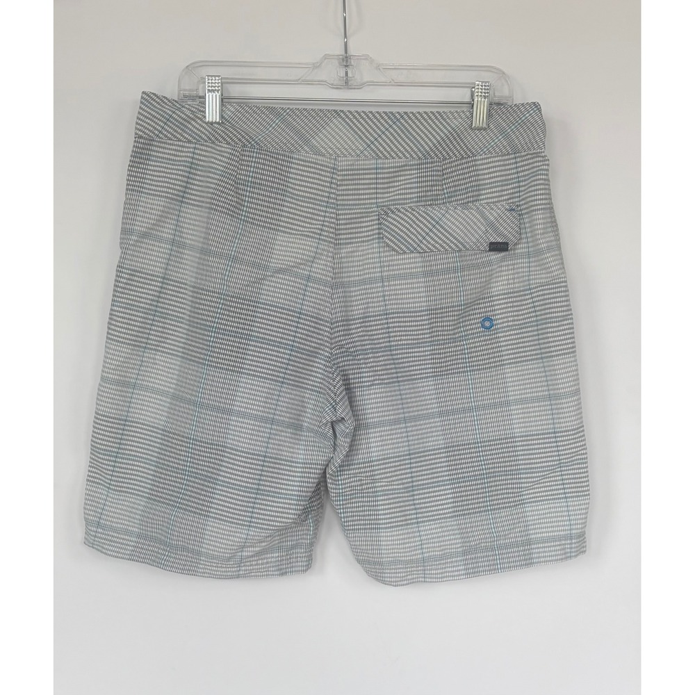 Prana Mens Plaid Board Shorts Size 34 Grey Blue UPF 50+ Swim Trunks - Picture 2 of 8